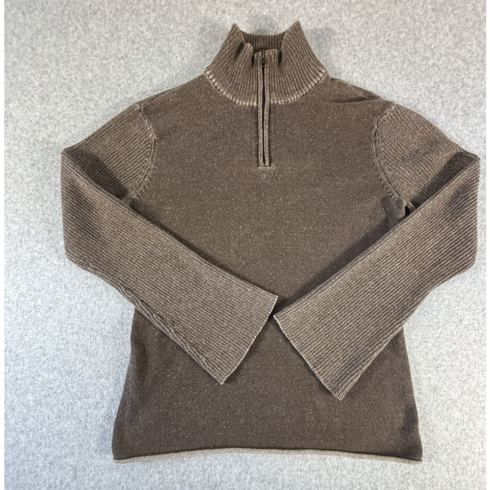 Calvin Klein Jeans Sweater XL Brown 1/4 Zip Mock Neck Cotton Pullover